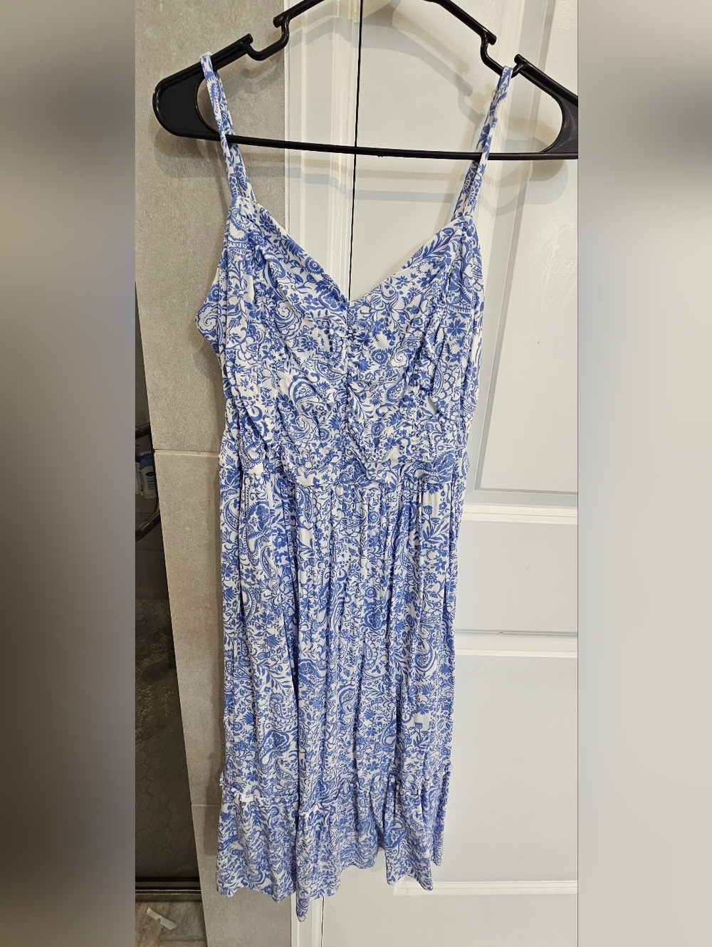 Blue & White Paisley Spaghetti-Strap Sundress